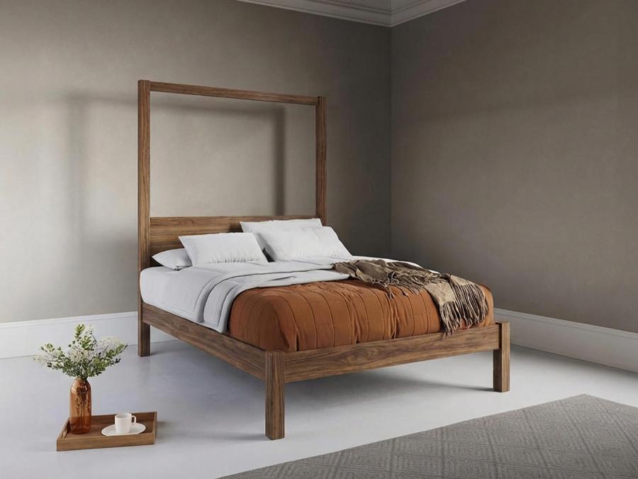 platform four poster bed in walnut