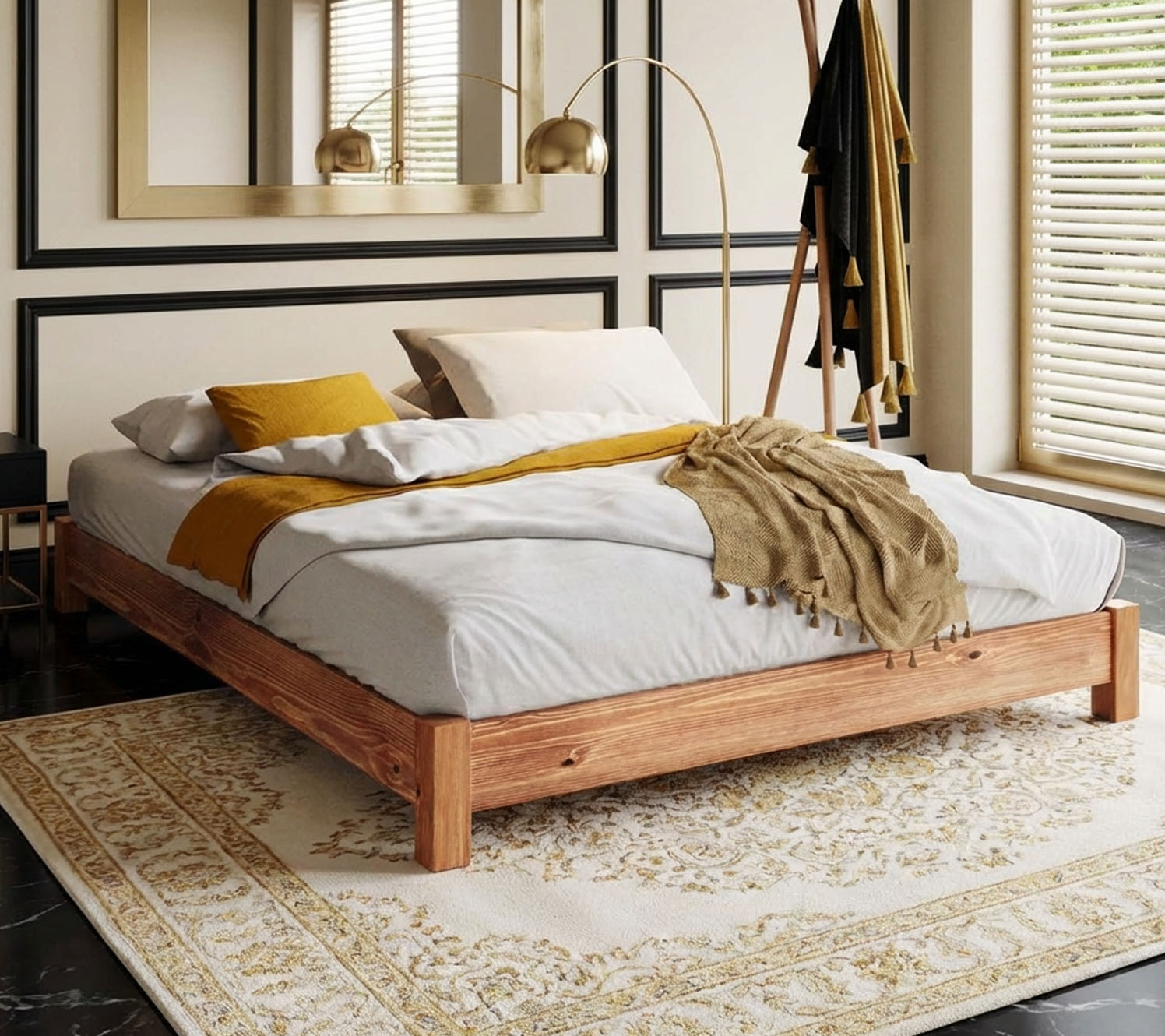 Cream black and gold bedroom design