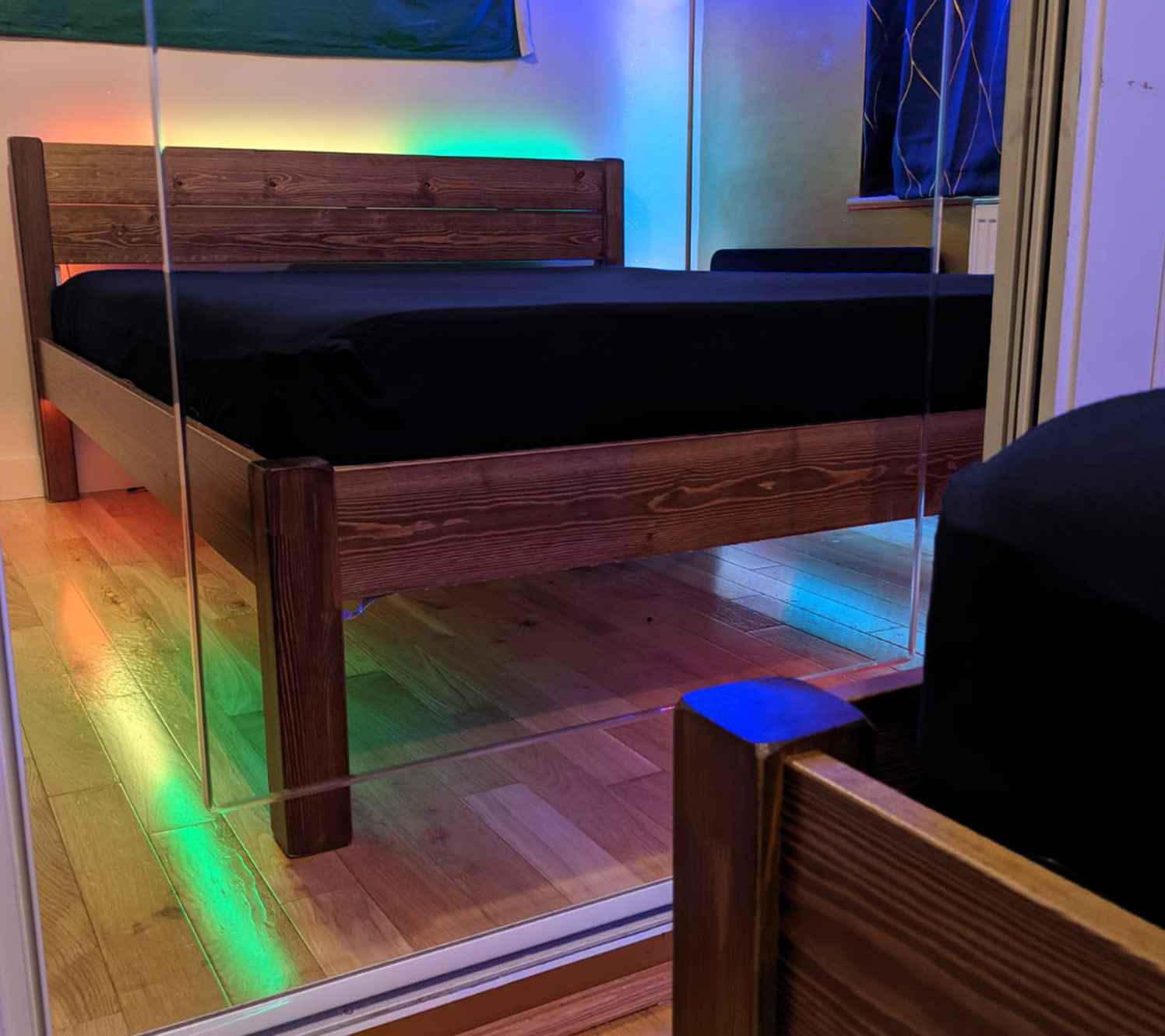 Zoned lighting bedroom black and gold